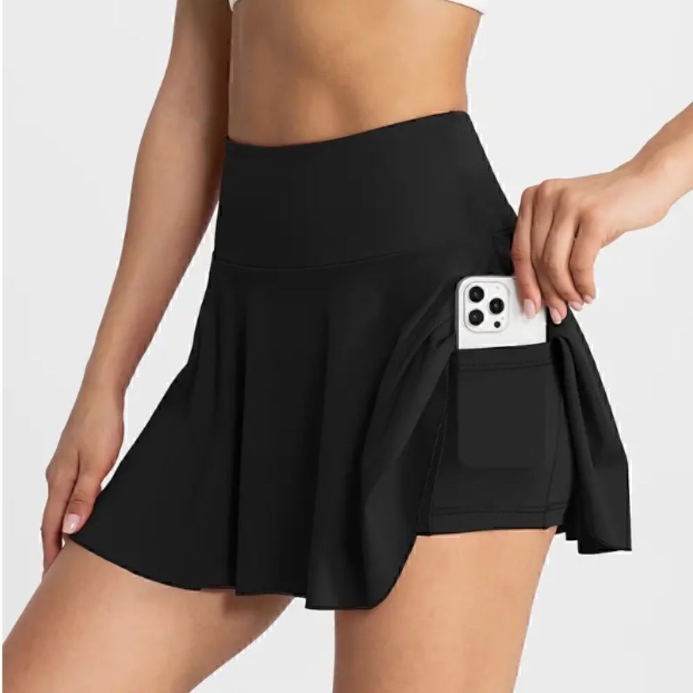 NEW! Black Swim Skirt with Attached Board Shorts Panty Pockets High Waist Beach
